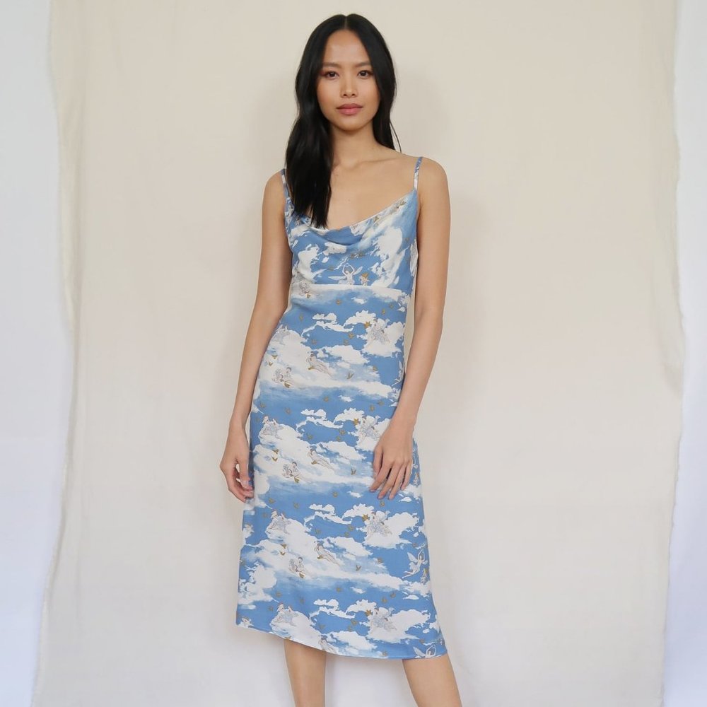 Reformation Astrid Dress in Cielo Print Cloud XL